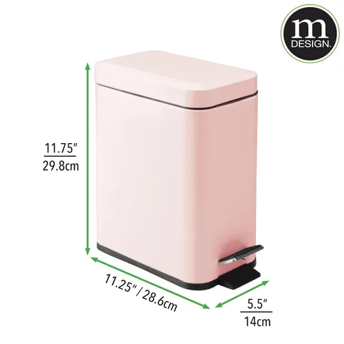 Miniatura 8 de mDesign Pequeño y moderno cubo de basura rectangular de metal con tapa y pedal de 1.3 galones, compacto, con cubo interior extraíble y asa