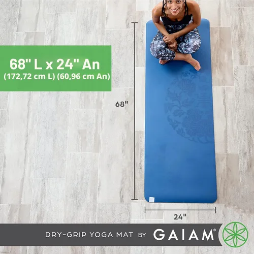 Miniatura 6 de Gaiam Dry-Grip - Esterilla de yoga de 5 mm de grosor antideslizante para ejercicios y fitness para yoga estándar o hot yoga, pilates