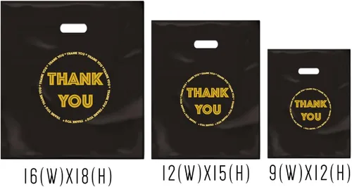 Miniatura 5 de HIPOLI Bolsas de plástico para mercancías de Thank You, paquete de 100, 16 x 18 pulgadas, bolsas de compras negras brillantes de 2 mil para pequeñas