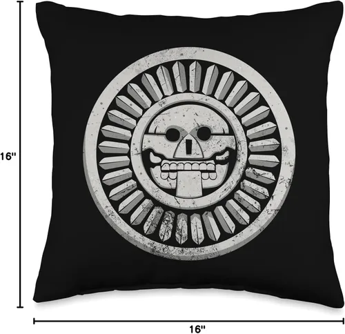 Miniatura 4 de Arte prehispánico, nativo americano Mictlantecuhtli. Dios Azteca - Almohada de 16 x 16 pulgadas, multicolor