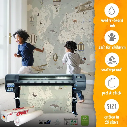 Miniatura 2 de Papel tapiz de mapa del mundo para niños con animales, calcomanías educativas para despegar y pegar, murales de guardería para bebés, niños