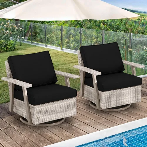 Juego de muebles para patio al aire libre Auzfy de 2 piezas, juego de sillas giratorias para patio de gran tamaño de 2 piezas, juego de sillas