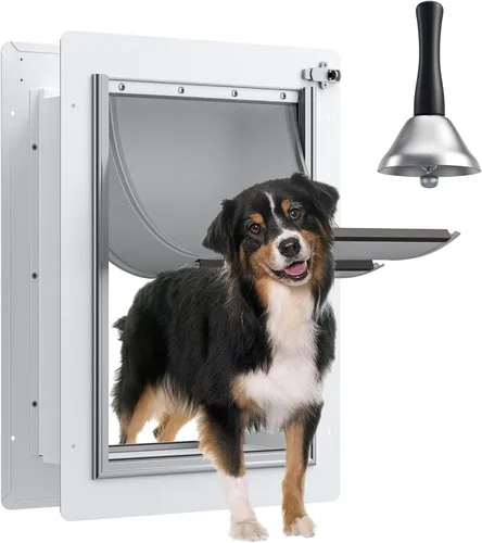 Puerta para perro para pared, marco de acero, túnel telescópico y doble solapas de silicona de grado alimenticio, puerta para mascotas, puertas para