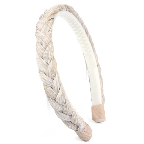Miniatura 14 de Ancho de 1.5 cm Banda de pelo sintético trenzada estrecha con dientes para mujeres y niñas (Negro)