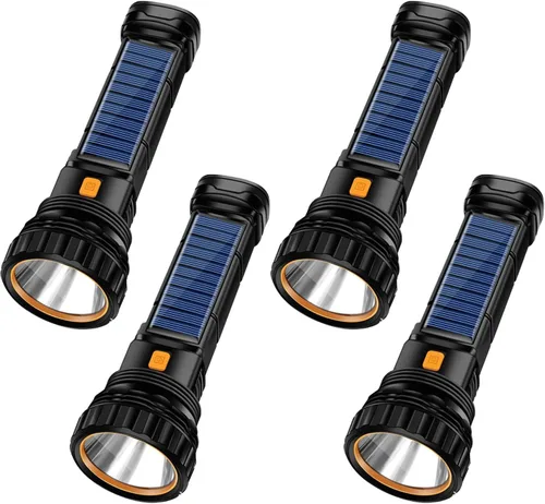 E-SHIDAI 4 linternas LED solares/recargables multifunción, 1000 lúmenes, con luz estroboscópica de emergencia y batería de 1200 mAh, fuente de