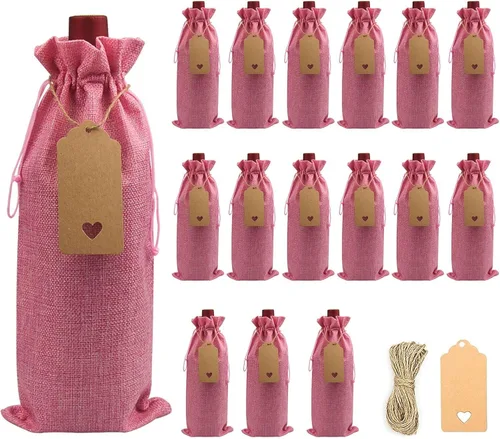 Miniatura 12 de DIWNELEM Paquete de 16 bolsas de regalo de yute de arpillera con cordón, perfectas para degustación de vinos, bodas, fiestas y viajes