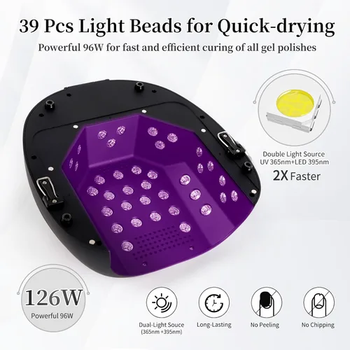 Miniatura 4 de Lámpara de uñas LED UV recargable de 126 W, secador de uñas inalámbrico portátil con sensor automático y 4 ajustes de temporizador, lámpara