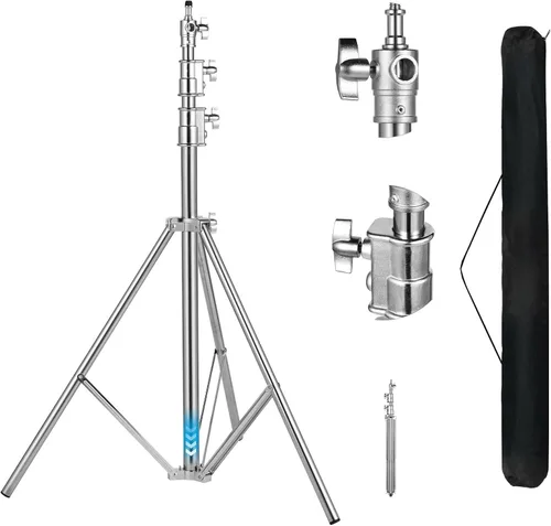 Soporte de luz de fotografía resistente de acero inoxidable, trípode de iluminación de estudio acolchado de aire de 9.2 pies para luz rápida,