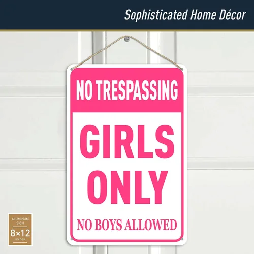 Miniatura 2 de Letrero con texto en inglés «N A Girls» para dormitorio – Divertido letrero de metal con texto en inglés «No Trespassing Girls Only» para decoración