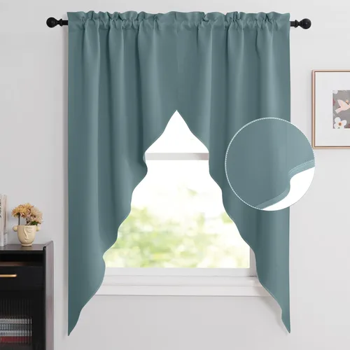 Miniatura 46 de NICETOWN Home Fashion - Cortinas de cocina con bolsillo para poste, cenefa festoneada a medida, cenefa festoneada sólida para ventana de Marrón