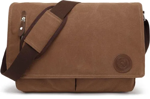 HuaChen Vintage Canvas Messenger Bag,Travel Shoulder Satchel Unisex Crossbody Purse Bookbag for 14 Inch Laptop Café-Large