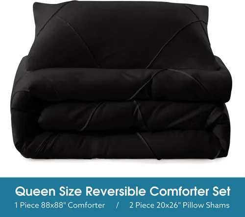 Miniatura 3 de BYSURE Juego de 2 piezas de edredón individual (negro), juego de ropa de cama ligero con 2 fundas para almohadas, juego de edredón de plumón