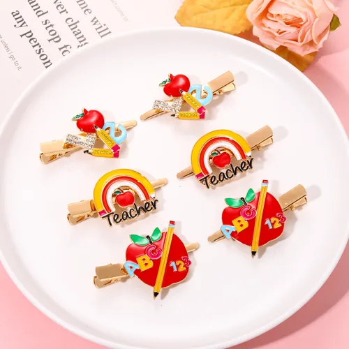 Miniatura 5 de ANGLESJELL Pinzas para el cabello para profesores, lindas horquillas de lápiz de manzana de cristal FRI-YAY Love para mujeres, accesorio