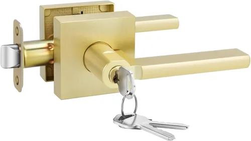 Miniatura 25 de Goldenwarm Manija de puerta simulada de oro cepillado – Palanca interior decorativa sin giro para despensa, puertas francesas y armarios (2 piezas)