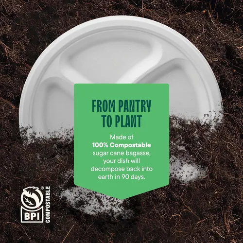 Miniatura 6 de Platos de papel desechables 100% compostables, 3 compartimentos [10 pulgadas] [paquete de 125] bandejas seccionales para almuerzo + divisores