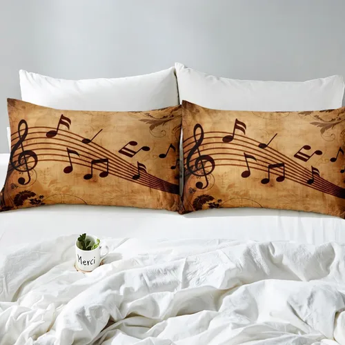 Miniatura 4 de Manfei Juego de sábanas musicales tamaño matrimonial, juego de ropa de cama con estampado de notas musicales retro para niños y niñas, decoración