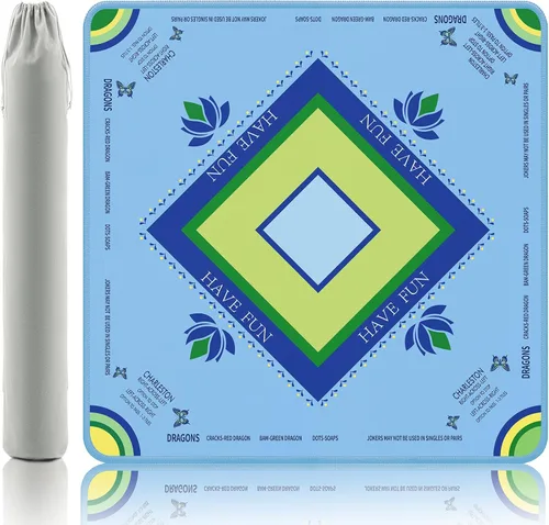 Miniatura 7 de Alfombrilla de Mahjong Turquesa Gedgan con Arte de Loto y Mariposa - Alfombrilla de Goma Estilo Pintada a Mano de 32.4x32.4 Pulgadas, Superficie