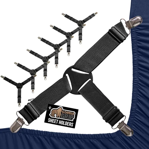 GORILLA GRIP Sujetadores de Sábanas Patente Pendiente, Sujetadores Elásticos Ajustables con Clips de Metal, Correas de Ropa de Cama Ajustada que