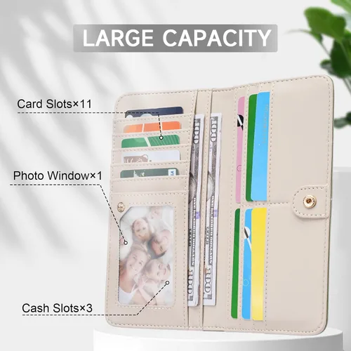 Miniatura 3 de KITEVIUN Cartera RFID para Mujeres Ultra Delgada Fina Cartera de Mujer Compacta Clutch Cartera Larga para Damas, 01-Blanco, Moderno
