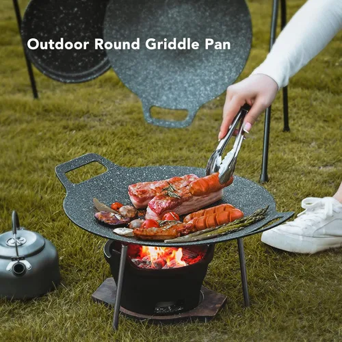 Miniatura 4 de Sartén coreana, sartén redonda antiadherente para barbacoa con asas dobles, conductividad térmica rápida, soporte estable, adecuada para estufa