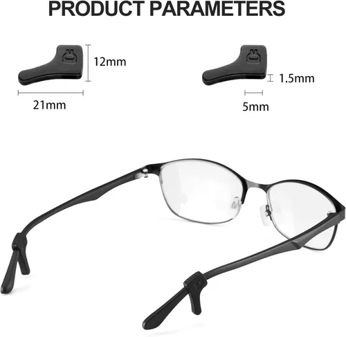 Miniatura 2 de lvvfit Ganchos antideslizantes para las orejas, retenedores de lentes de silicona para lentes de sol (negro+transparente, 10 pares)