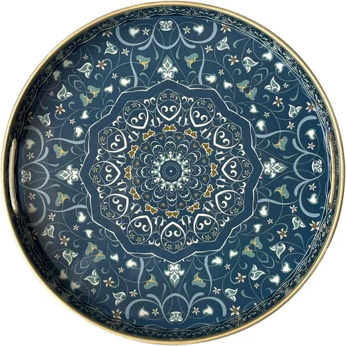 Miniatura 11 de Bandeja decorativa redonda, plástico mármol con asas, tocador moderno y para servir otomana, mesa auxiliar, cocina y baño, tamaño 13 pulgadas, negro
