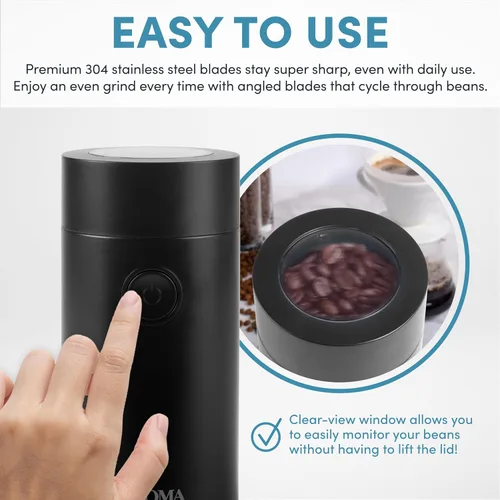 Miniatura 3 de Aroma Housewares - Mini molinillo de café y molinillo eléctrico de hierbas con cuchillas de acero inoxidable 304 y una tapa transparente de primera