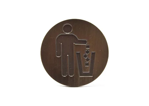 Miniatura 7 de Logotipo de basura, emblema, medallón, cocina, oficina, parte delantera del gabinete, 1.5 pulgadas, acero inoxidable, latón, negro mate, cantidad 1