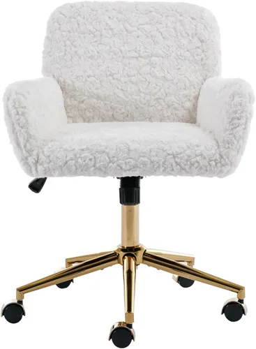 Miniatura 9 de SSLine Silla de escritorio de piel sintética, moderna y bonita silla de oficina, cómoda silla giratoria de tela de peluche mullida con ruedas