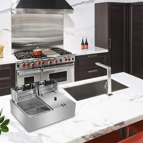 Miniatura 9 de Freidora eléctrica de doble cilindro de acero inoxidable de 110V 12.7QT/12L Enchufe de EE. UU
