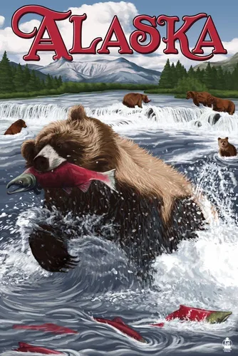 Lantern Press Rompecabezas de 1000 piezas, pescado de salmón de oso grizzly, Alaska