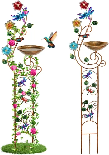 Miniatura 9 de YADOOLIFE Bañera para pájaros de 57 pulgadas con enrejado de jardín para plantas trepadoras al aire libre, pequeños enrejados decorativos de metal