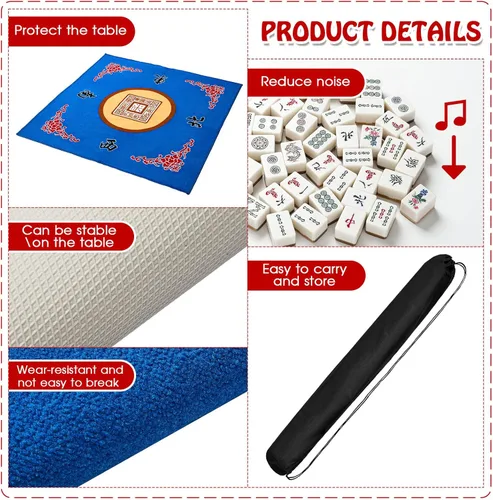 Miniatura 4 de Juexica Tapete Mahjong con bolsa, antideslizante, reducción de ruido, cubierta de mesa de juego de mesa, accesorios de mesa Mahjong, mantel de Azul