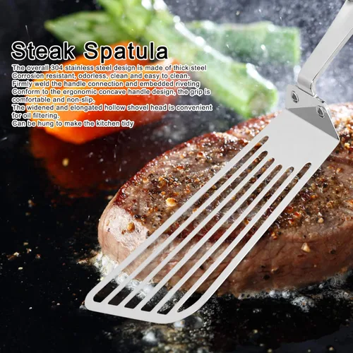 Miniatura 5 de Espátula ranurada, rebanada de carne de acero inoxidable, herramienta de cocina, espátulas de metal, utensilios de cocina para hamburguesas