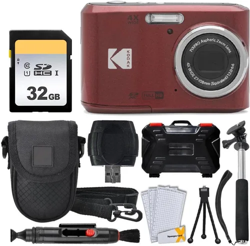 Kodak PIXPRO FZ45 - Cámara digital + Tarjeta de memoria de 32 GB + Estuche para cámara Point and Shoot + Monópodo extensible + Lápiz limpiador de
