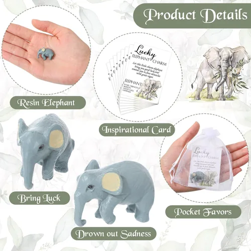 Miniatura 3 de Lincia 24 juegos de fichas de elefante de buena suerte, 24 figuras de elefante pequeño con tarjetas de significado y bolsas de organza, regalos