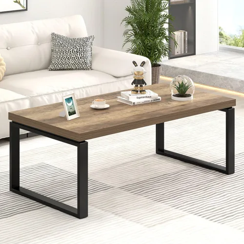 Miniatura 3 de EXCEFUR - Mesa de café, mesa moderna de madera y metal para sala de estar, mesa central industrial rectangular para oficina en casa, roble rústico