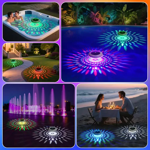 Miniatura 7 de Luces flotantes para piscina con control remoto, luces solares RGB de 6.5 pulgadas con 9 iluminación dinámica, IP68 impermeable, luz flotante solar
