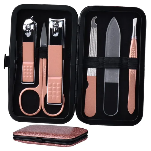 Miniatura 7 de HANTEKAS Juego de manicura 5 piezas en 1 de acero inoxidable profesional para el cuidado de las uñas, incluyendo nanocristal, brillo de uñas, lima