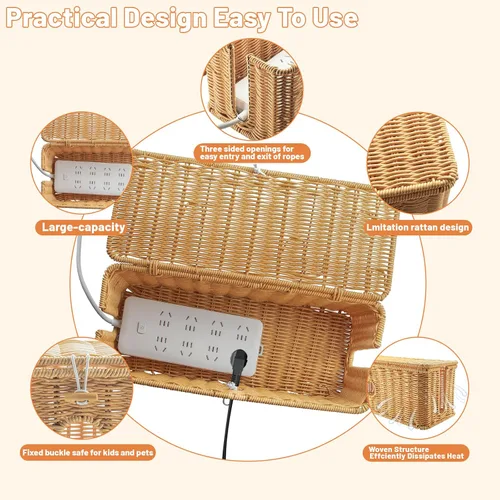 Miniatura 2 de 2 cajas de gestión de cables hechas a mano, organizador de cables de ratán, cajas organizadoras de cables grandes y medianas, cajas de regleta