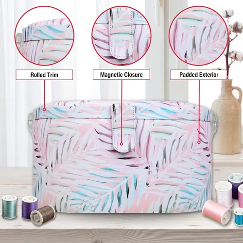 Miniatura 4 de SINGER Cesta de Costura Grande Redonda Premium con Bolsa de Cremallera a Juego y Kit de Costura de Emergencia 30% Más Volumen de Almacenamiento