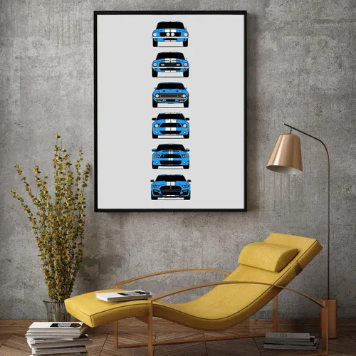 Miniatura 5 de Custom Car Posters Handmade Poster compatible with Shelby Mustang GT500 and Print of Ford Shelby GT500 - Grabber Blue with White Stripes, 11x14 7.