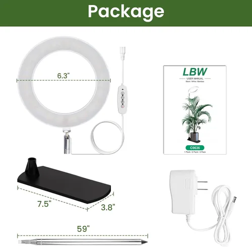 Miniatura 8 de LBW Luces de cultivo para plantas de interior, luz de espectro completo de 6.3 pulgadas con base, lámpara de cultivo ajustable de altura de 59