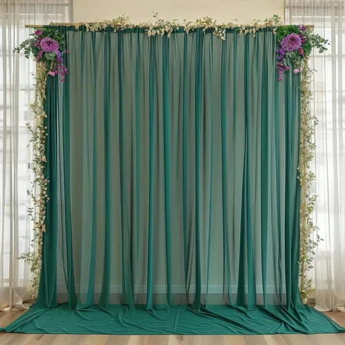 Miniatura 34 de Cortinas de fondo azul bebé de 10 pies x 10 pies, tela de gasa chiffon transparente sin arrugas, tela de fondo fotográfico drapeada para arco