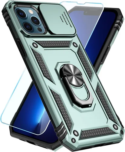 Miniatura 25 de SunStory Funda compatible con iPhone 12 Pro Max con protector de pantalla HD, cubierta de cámara deslizante y soporte de anillo giratorio