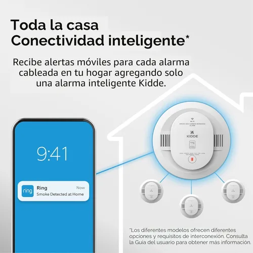Miniatura 6 de Kidde Smart Smoke and Carbon Monoxide Detector, Ring App Enabled for Real-Time Notifications, Hardwired Alarm, AA Backup Battery