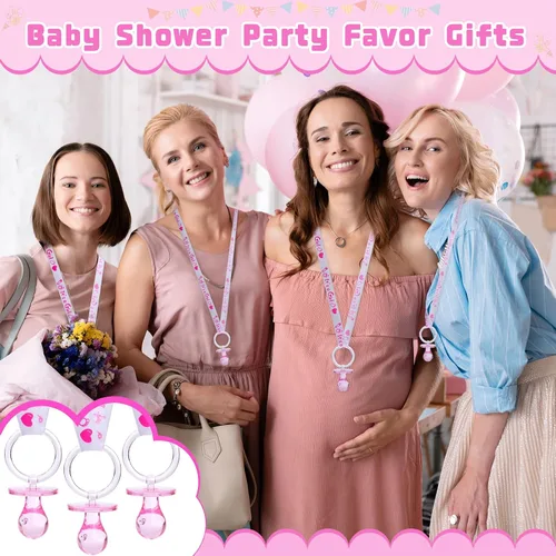 Miniatura 6 de 72 bonitos collares de chupete para baby shower, recuerdos de fiesta de niñas y niños, revelación de género, juego de collar de baby shower (rosa)