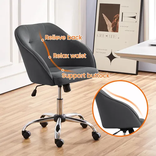 Miniatura 4 de Topeakmart Silla de escritorio de terciopelo para oficina, con base de metal, tapizada, giratoria, altura ajustable, silla de computadora moderna