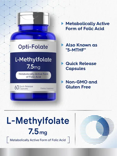 Miniatura 4 de Carlyle L Metilfolato 7.5 mg 60 cápsulas Optimizado y activado Sin OMG, sin gluten Folato de metilo, 5-MTHF por Opti-Folate