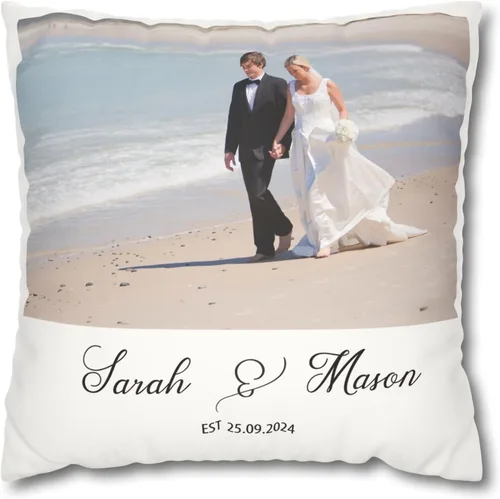 Miniatura 14 de Funda de almohada personalizada para boda con nombres de la pareja y fecha personalizada, almohada con monograma para aniversario de boda, Design #17